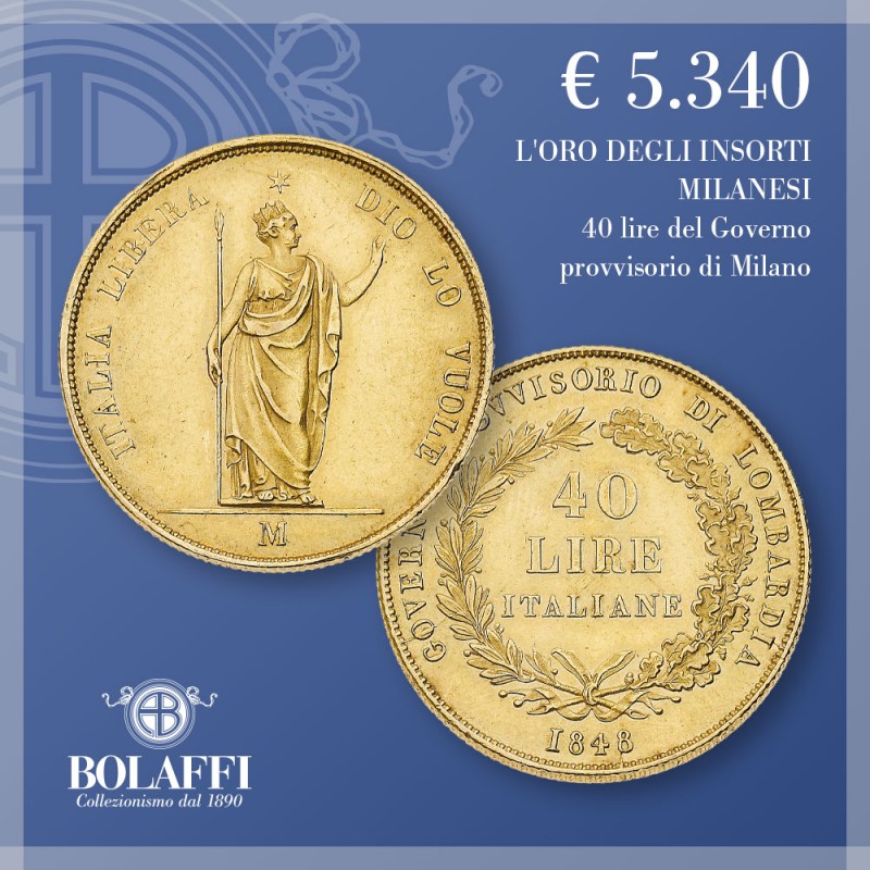 Moneta d'oro 40 lire Governo provvisorio di Lombardia (1848)