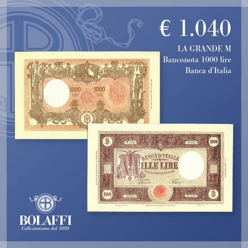 Banconota 1000 lire Grande M Banca d'Italia