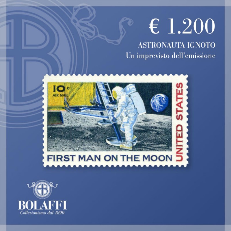 Francobollo Astronauta Ignoto, varietà del Primo uomo sula Luna (Stati Uniti, 1969) Francobollo Astronauta Ignoto, varietà del Primo uomo sula Luna (Stati Uniti, 1969)