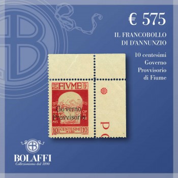 Francobollo 10 centesimi soprastampato Governo provvisorio di Fiume (1921)