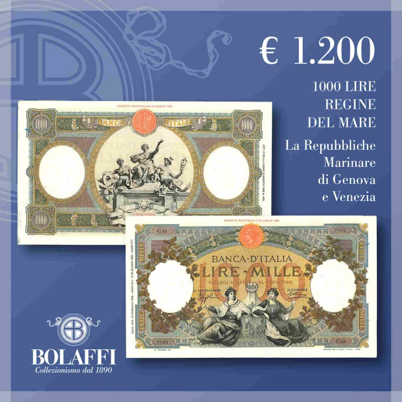 Regno d'Italia, banconota da mille lire delle Repubbliche Marinare Genova e Venezia Regno d'Italia, banconota da mille lire delle Repubbliche Marinare Genova e Venezia