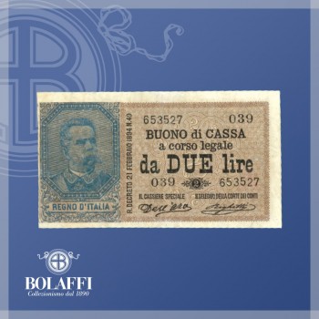 Umberto I, re d'Italia - Buono di cassa 2 lire