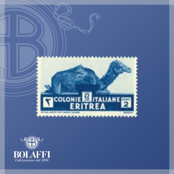 2 centesimi azzurro con dromedario, serie Nuova Pittorica (Eritrea, 1933)
