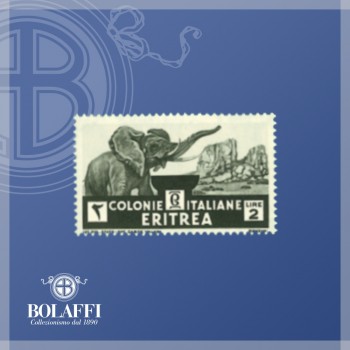 2 lire grigio oliva con elefante africano, serie Nuova Pittorica (Eritrea, 1933)