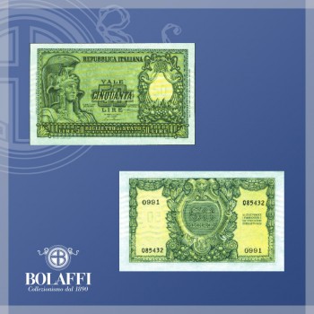 Banconota da 50 lire Italia elmata (1951)