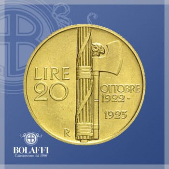 Fascio littorio nella moneta d'oro da 20 lire