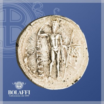 il dio Dioniso rappresentato sulla dracma Brettii della Magna Grecia