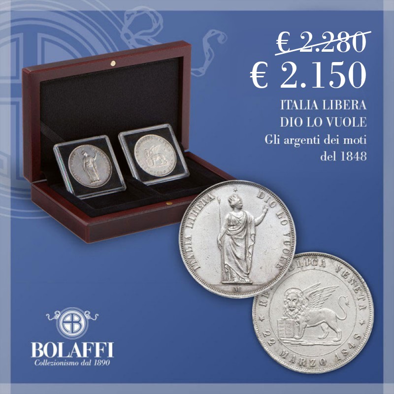Cofanetto con le 5 lire d'argento dei moti liberali del 1848