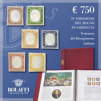 I sei francobolli della IV emissione del Regno di Sardegna