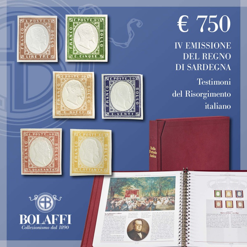 I sei francobolli della IV emissione del Regno di Sardegna