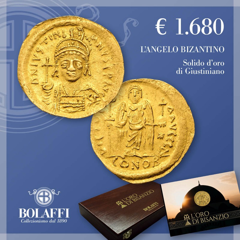 Moneta d'oro bizantina di Giustiniano
