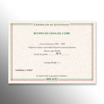 Certificato di qualità Bolaffi per il buono dio cassa del Regno d'Italia