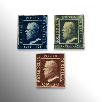 Francobolli del Regno di Sicilia (1859): valori da 10 grane, 20 grane e 50 grane