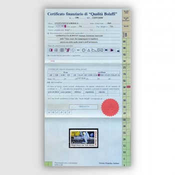 Certificato di qualità fotografico Bolaffi per il francobollo "Astronauta ignoto"