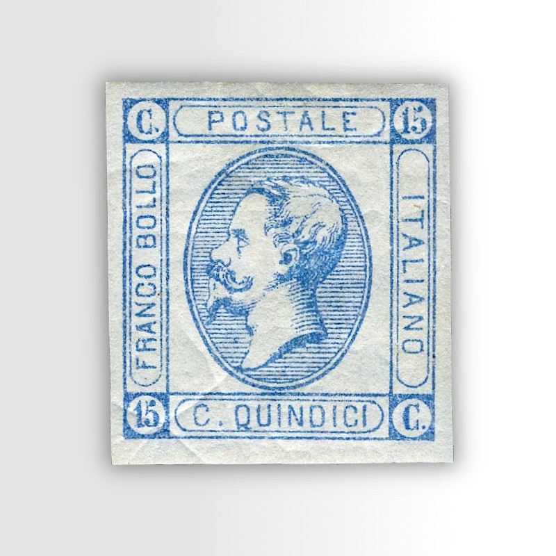 Francobollo 15 centesimi litografico azzurro di I tipo del 1863