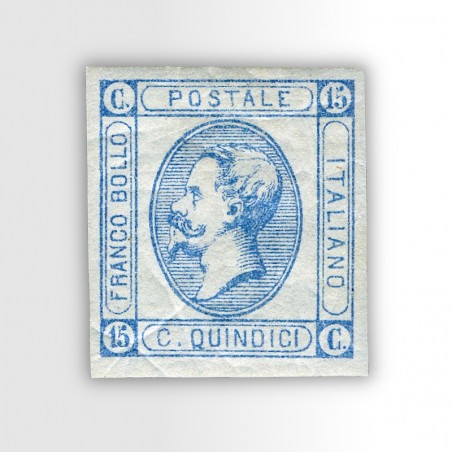 Il primo francobollo con la scritta Italia e l'effigie del re (1863)