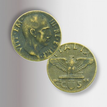 Monete Ventennio fascista, 5 centesimi Impero in bronzital