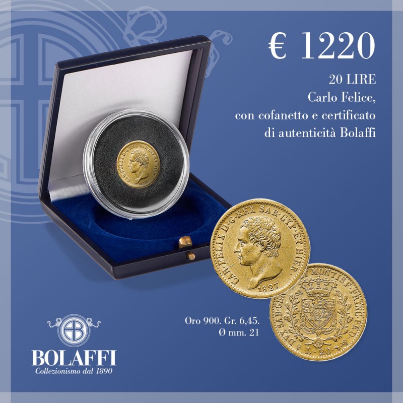 La moneta d'oro da 20 lire di Carlo Felice La moneta d'oro da 20 lire di Carlo Felice