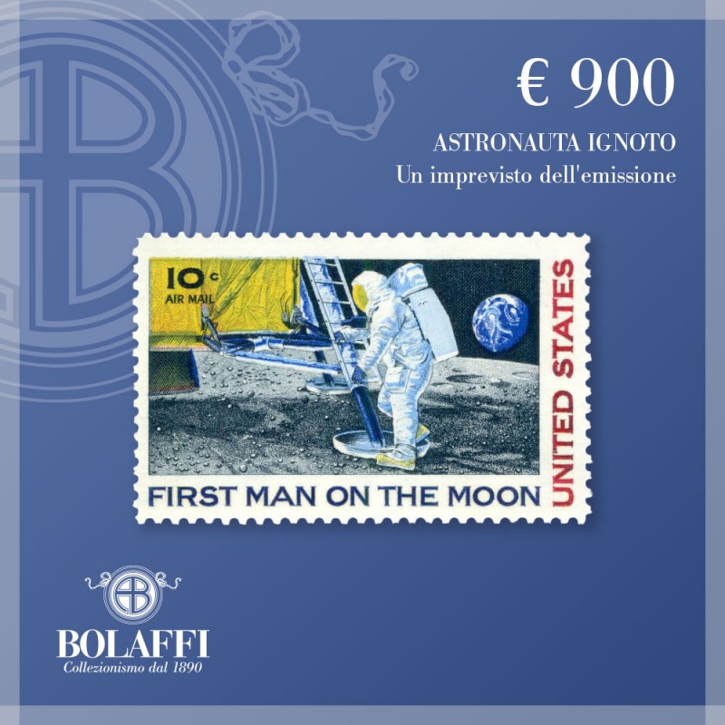 Francobollo Astronauta Ignoto, varietà del Primo uomo sula Luna (Stati Uniti, 1969)