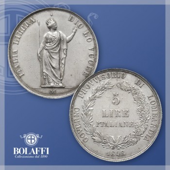 Moneta 5 lire d'argento del Governo provvisorio della Lombardia