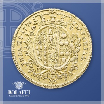 Lo stemma di Casa Borbone sulla moneta d'oro del Regno di Napoli