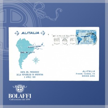 Busta viaggiata in Argentina, con francobollo Gronchi azzurro da 170 lire