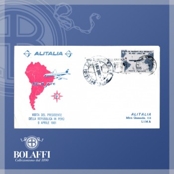 Busta viaggiata in Perù, con francobollo Gronchi grigio da 205 lire