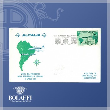 Busta viaggiata in Uruguay, con francobollo Gronchi verde da 185 lire