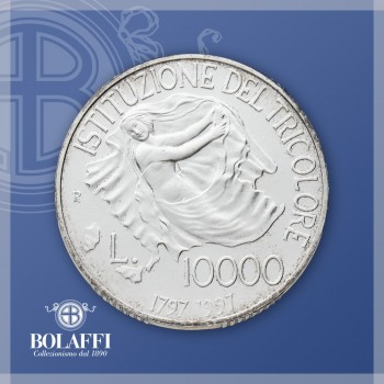 Moneta d'argento con la bandiera d'Italia