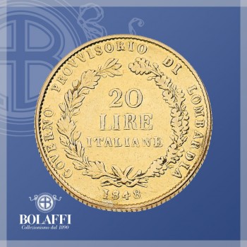Diritto 20 lire Governo provvisorio di Lombardia (1848)
