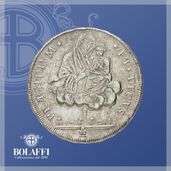 Rovescio moneta 10 paoli di Bologna, con Madonna che protegge la città