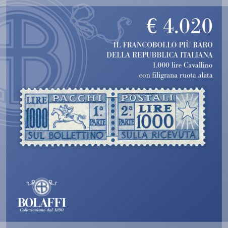1000 lire Cavallino filigrana Ruota, grande rarità