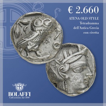 Tetradramma d'argento della dea Atena, monete Antica Grecia