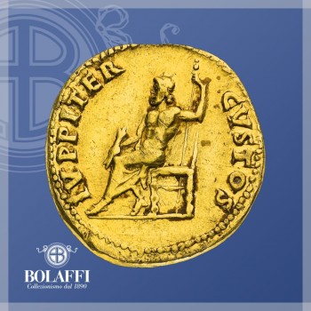 Il dio romano Giove su moneta d'oro di Nerone