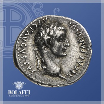 Ritratto di Tiberio sul denario d'argento dell'Antica Roma