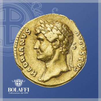 Imperatore Adriano effigiato su moneta d'oro