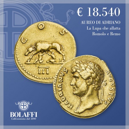 Aureo di Adriano con la Lupa di Roma